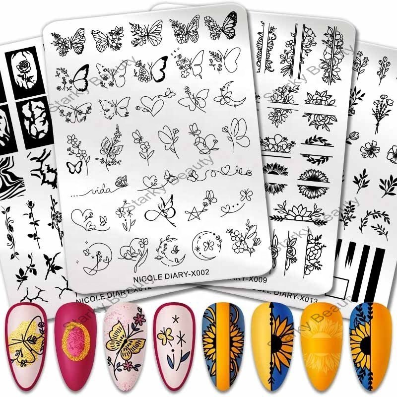 Geometric Floral Painted Template Stainless Steel DIY Nail Art Printing Board
