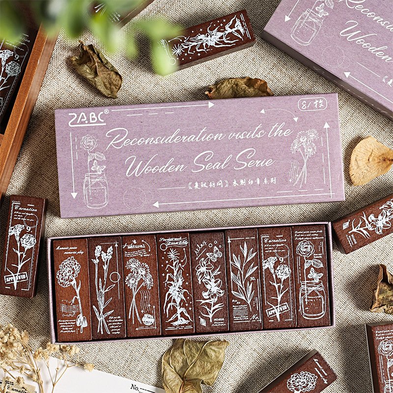 8 pcs combination vintage plant wood stamp set for scrapbooking diy journaling