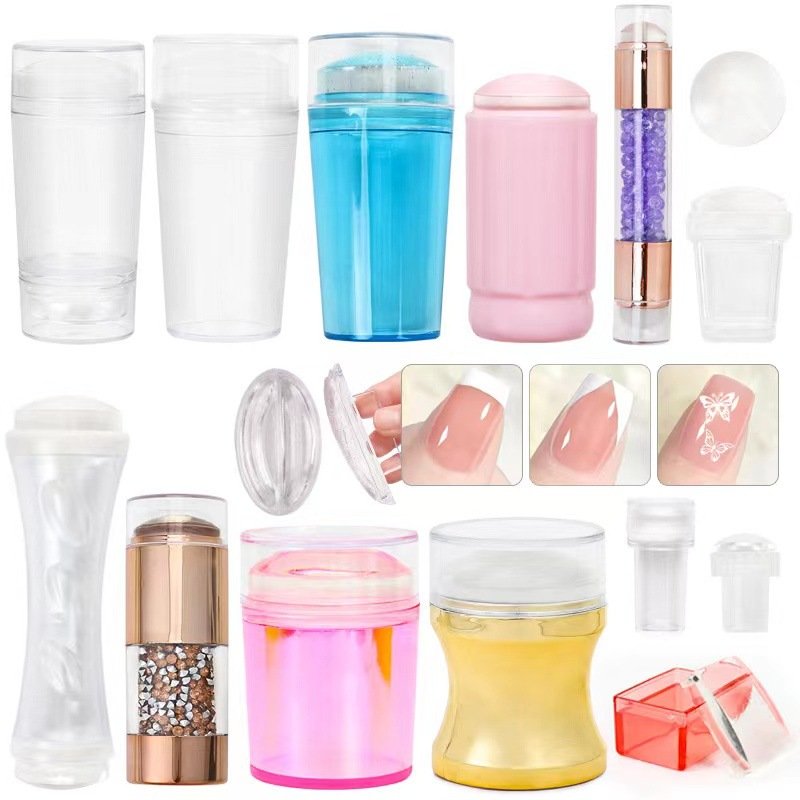 Purple-Pink Jelly Silicone Nail Stamper Kit Clear Jelly Nail Art Board Scraper French Nail Art Stamping Tool Polishing Template