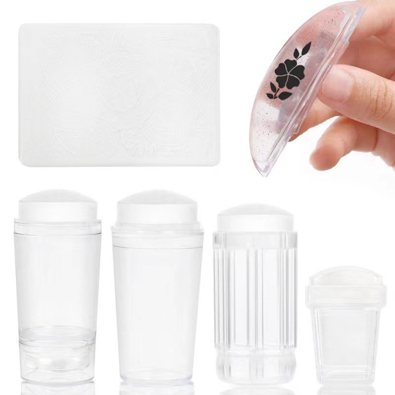 Purple-Pink Jelly Silicone Nail Stamper Kit Clear Jelly Nail Art Board Scraper French Nail Art Stamping Tool Polishing Template