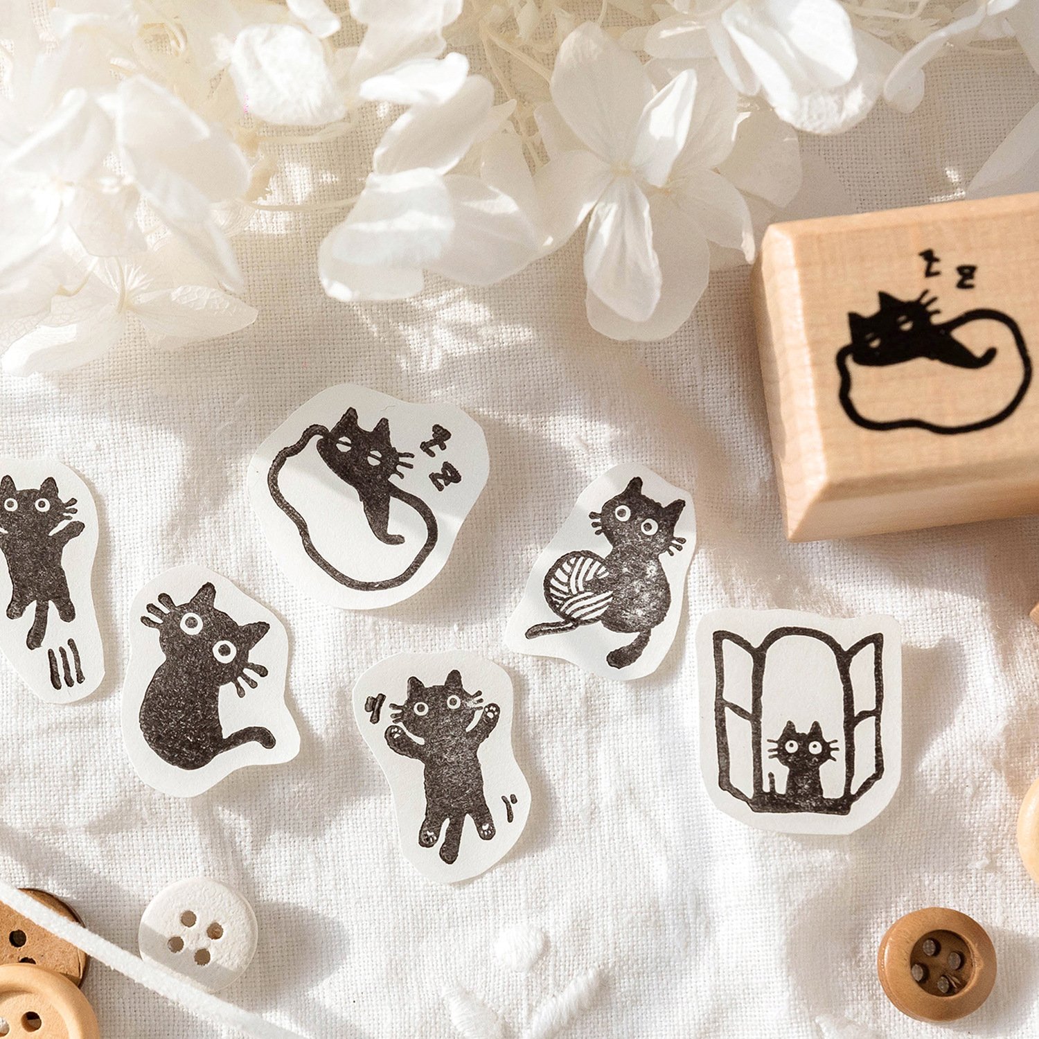 1pc Beech Wood Stamp Mr. Edgar Series Cat Handbook Decoration Stamps