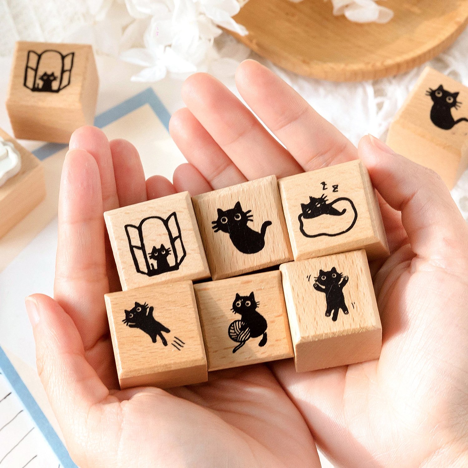 1pc Beech Wood Stamp Mr. Edgar Series Cat Handbook Decoration Stamps