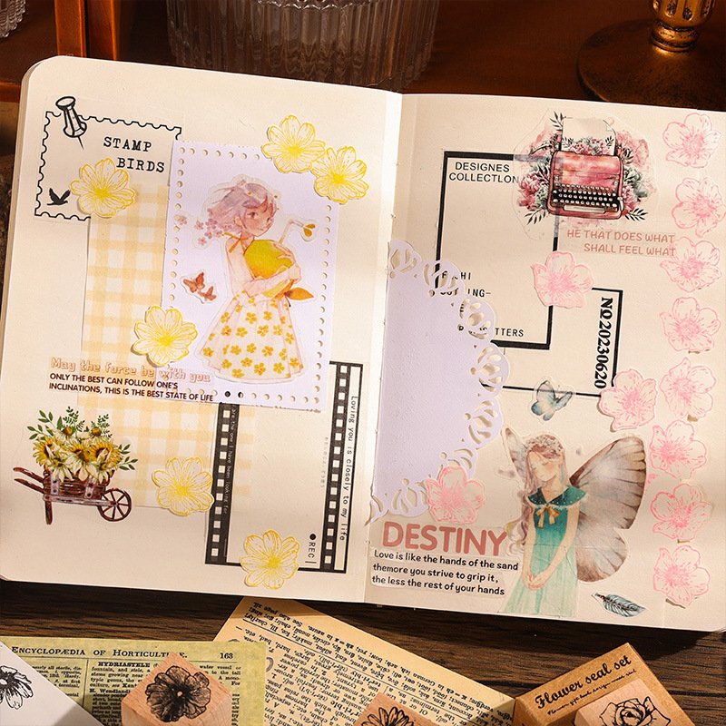 Wholesale creative retro plant hand account rubber diary DIY decorative printing floral wooden stamp seal set