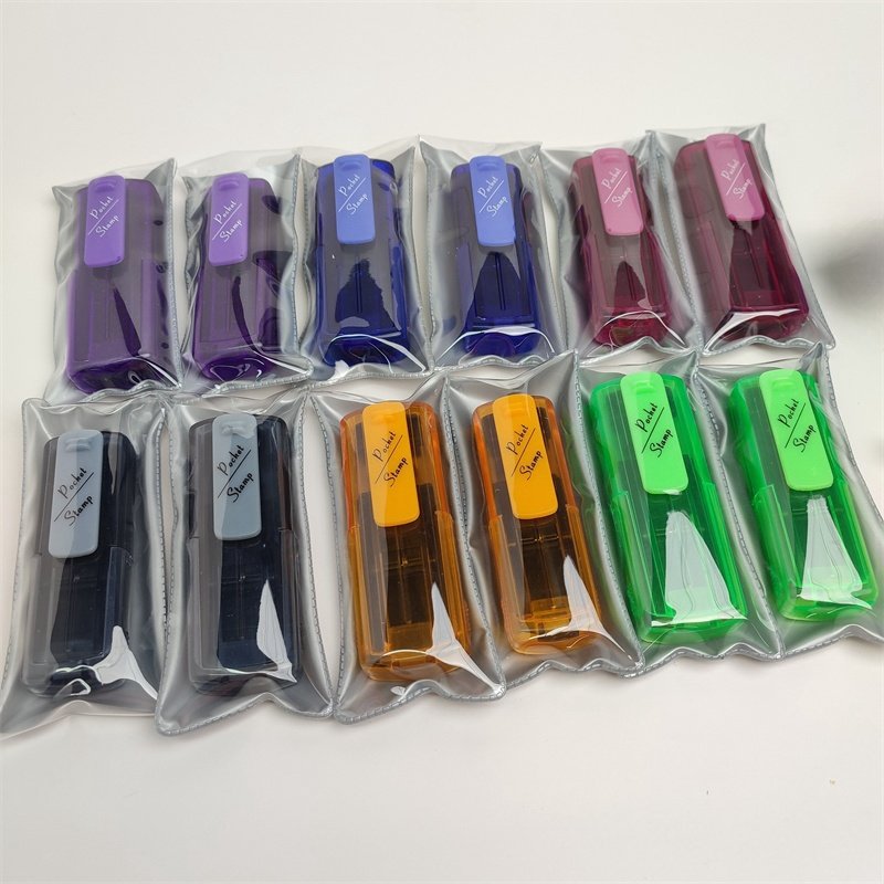 Colorful Plastic Shell Flash Stamp Custom Logo Name Rubber Stamp Pocket Stamp
