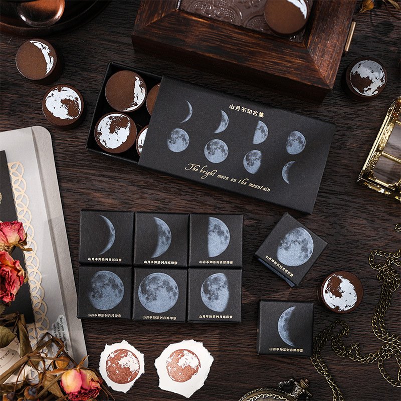 Wholesale creative retro Lunar phase lunar rubber diary DIY decorative printing floral wooden stamp seal set