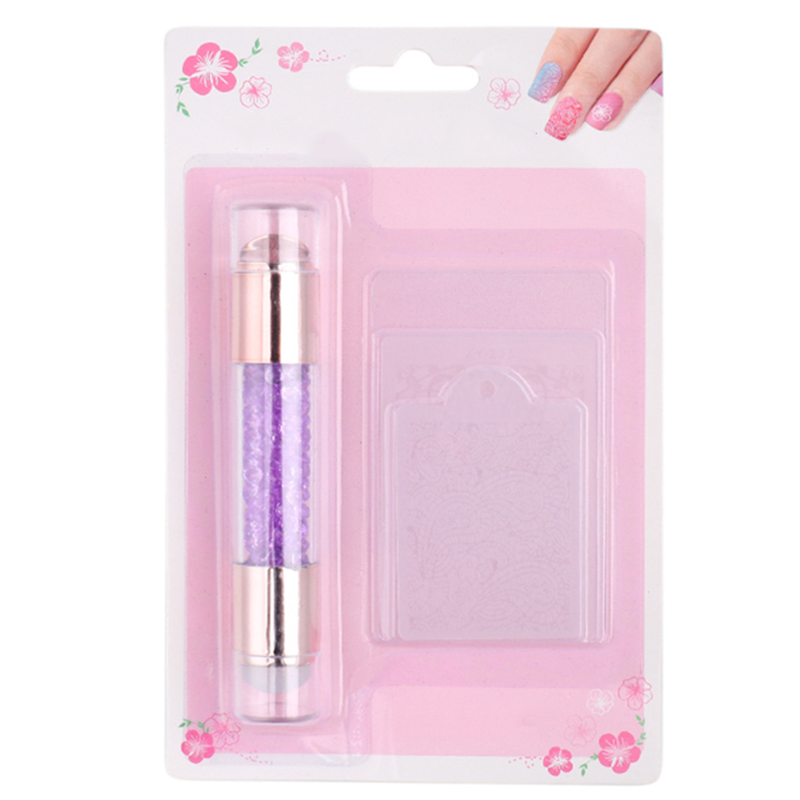 Acrylic Crystal Manicure Art Stampers Silicone Stamp Pens Nail Stamping Plates Double Headed Manicure Stamp Transfer Pen