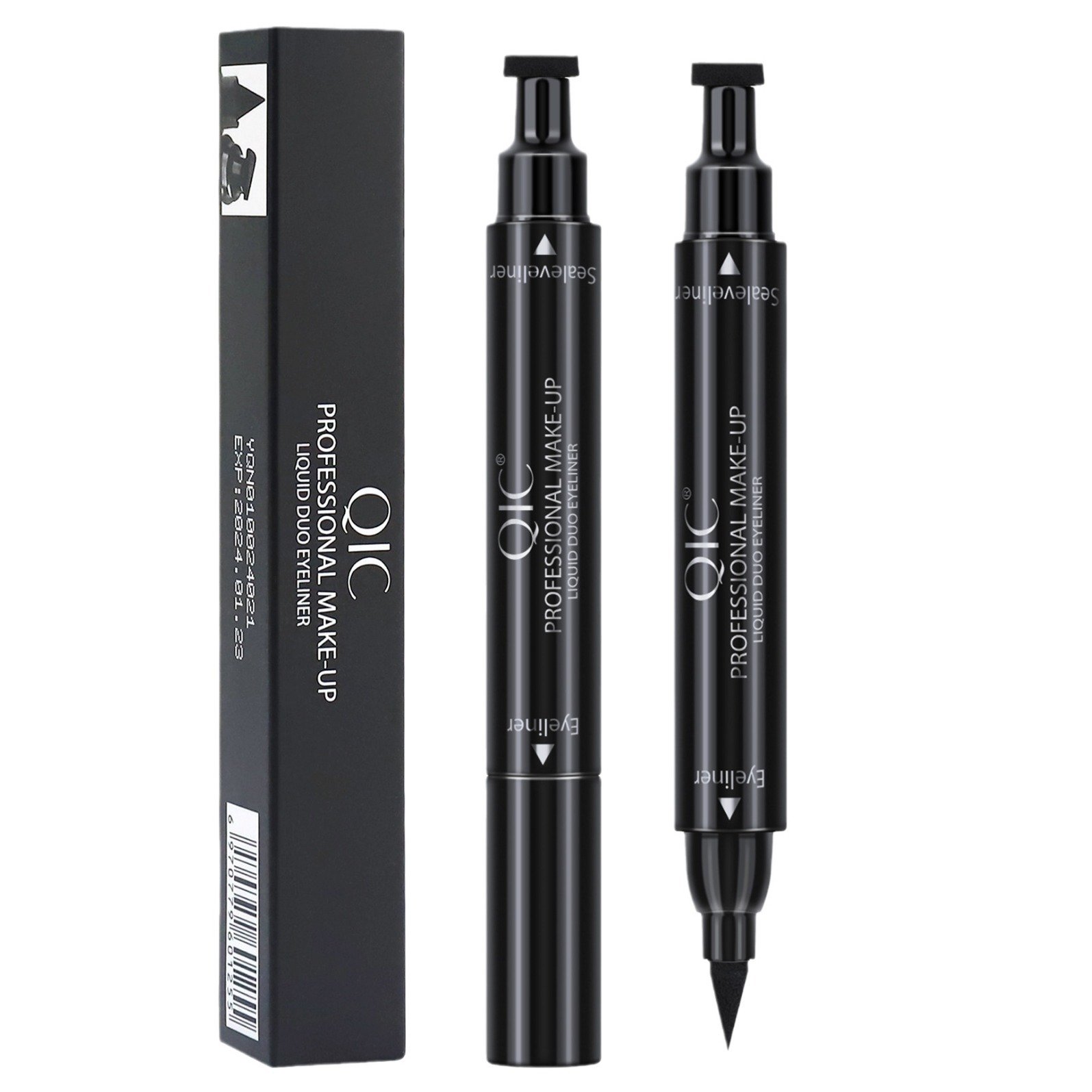 Wholesale Gel Eyeliner Stamp Pen 2 In 1 Custom Logo Smooth Black Eyes Makeup Waterproof Double Head Liquid Eyeliner Set
