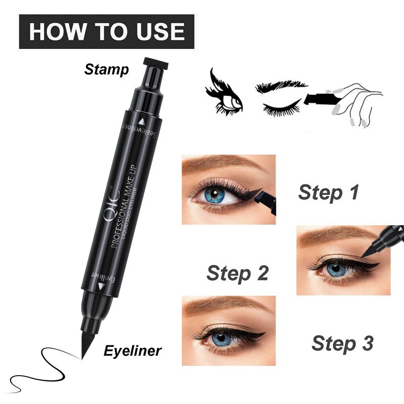 Wholesale Gel Eyeliner Stamp Pen 2 In 1 Custom Logo Smooth Black Eyes Makeup Waterproof Double Head Liquid Eyeliner Set