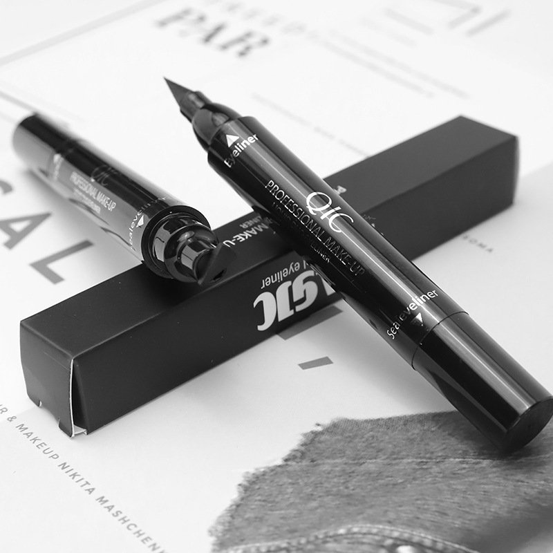 Wholesale Gel Eyeliner Stamp Pen 2 In 1 Custom Logo Smooth Black Eyes Makeup Waterproof Double Head Liquid Eyeliner Set