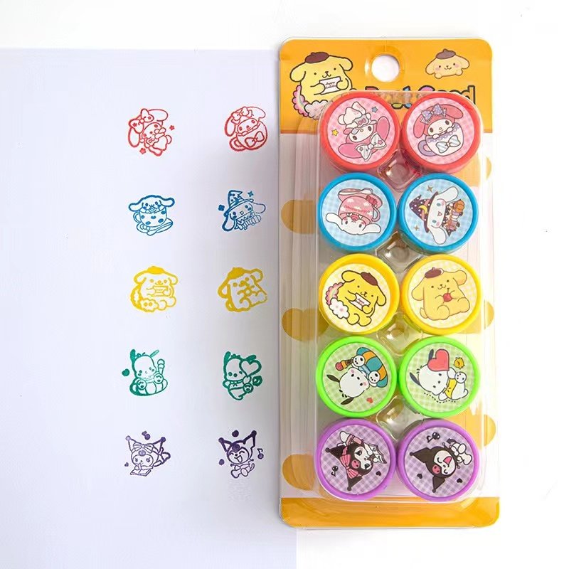 Yubon Wholesale Kids Cartoon Seal Stamp Toys Sanrioed Kuromi Cinnamoroll My Melody School Plastic Self-inking Children Toy Stamp