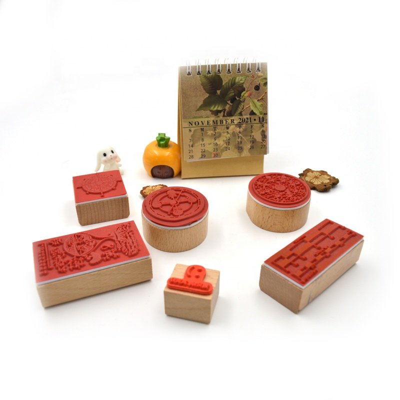Customized Personalized Assorted Sizes Patterns Wooden Stamp Set For Art Crafts Scrapbooking