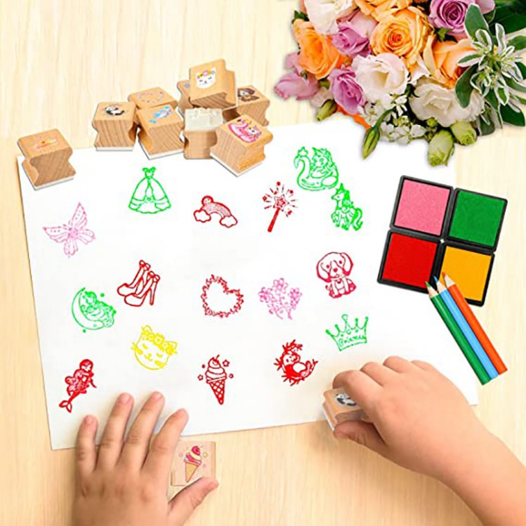 Cute cartoon animal stamps rubber ink wooden stamps children's toys