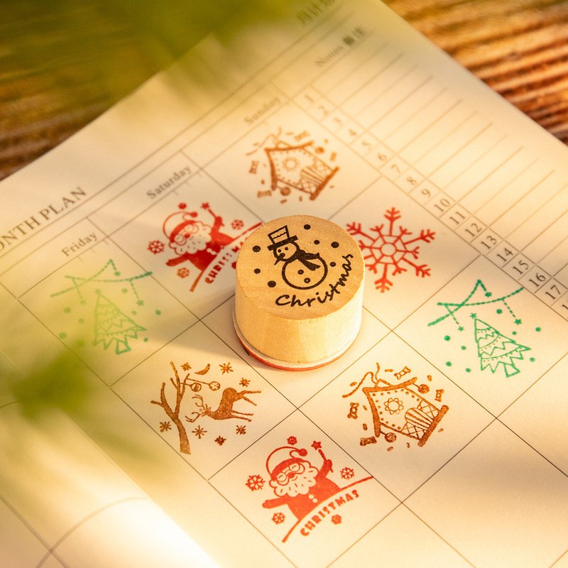 6pcs per piece Christmas Stamps Santa Claus Snowflake Deer Merry Christmas Wooden Stamps DIY Decoration Stamps