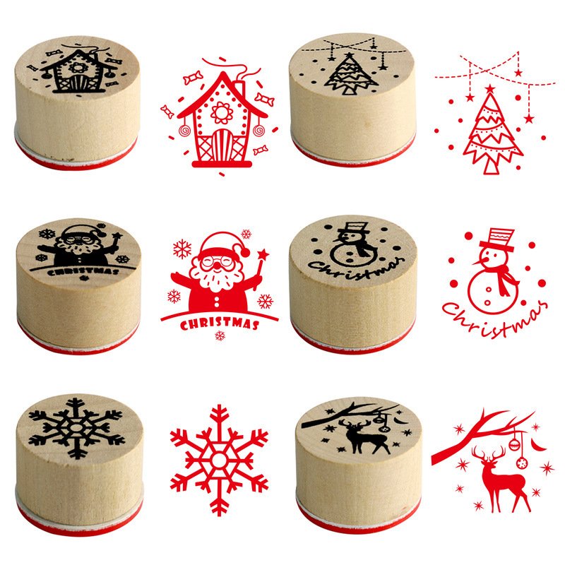 6pcs per piece Christmas Stamps Santa Claus Snowflake Deer Merry Christmas Wooden Stamps DIY Decoration Stamps