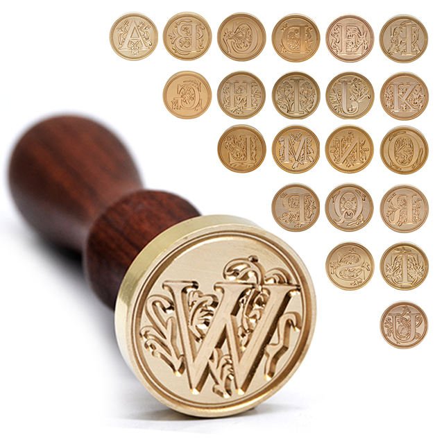 Factory Custom Brass Copper Head Retro Wooden Handle Alphabet Initials Alphabetical Wax Stamps