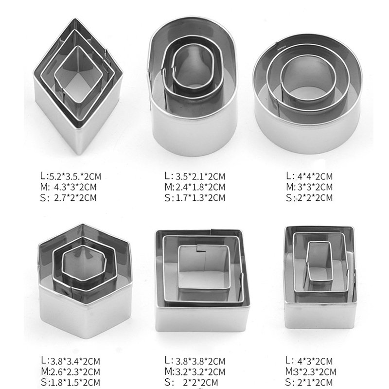 24Pcs Geometric Shapes Biscuit Fondant Molds Stamp Stainless Steel Cookie Cutter Set with Box