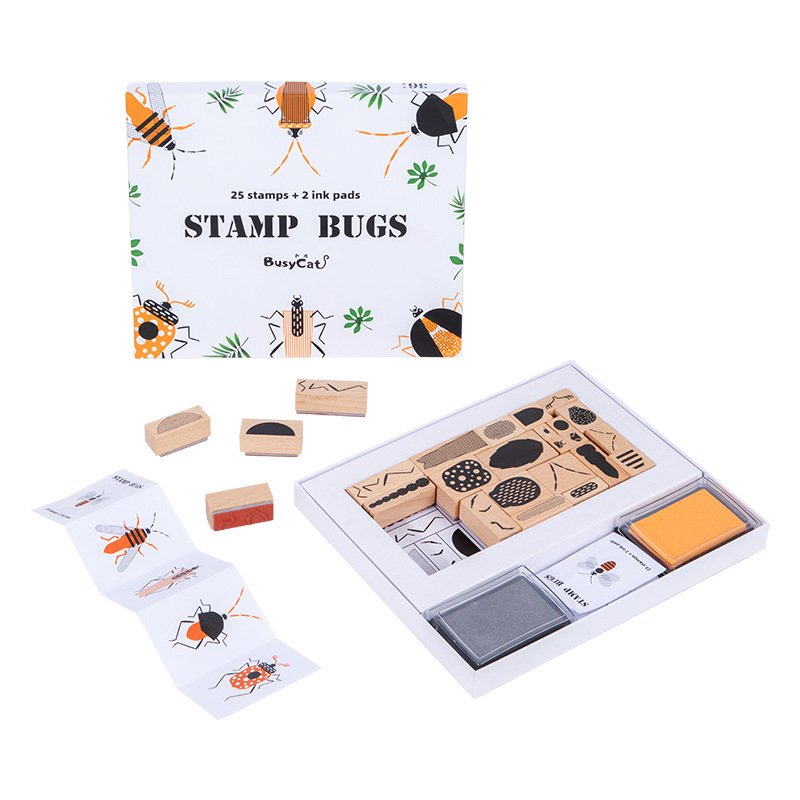 25pcs Wooden Insect Stamp Kids Sensory Toy Natural Rubber Stamps For Children