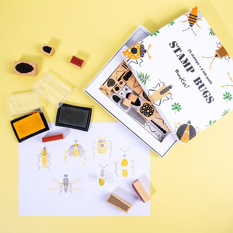 25pcs Wooden Insect Stamp Kids Sensory Toy Natural Rubber Stamps For Children