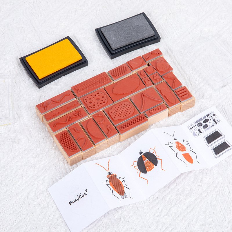 25pcs Wooden Insect Stamp Kids Sensory Toy Natural Rubber Stamps For Children