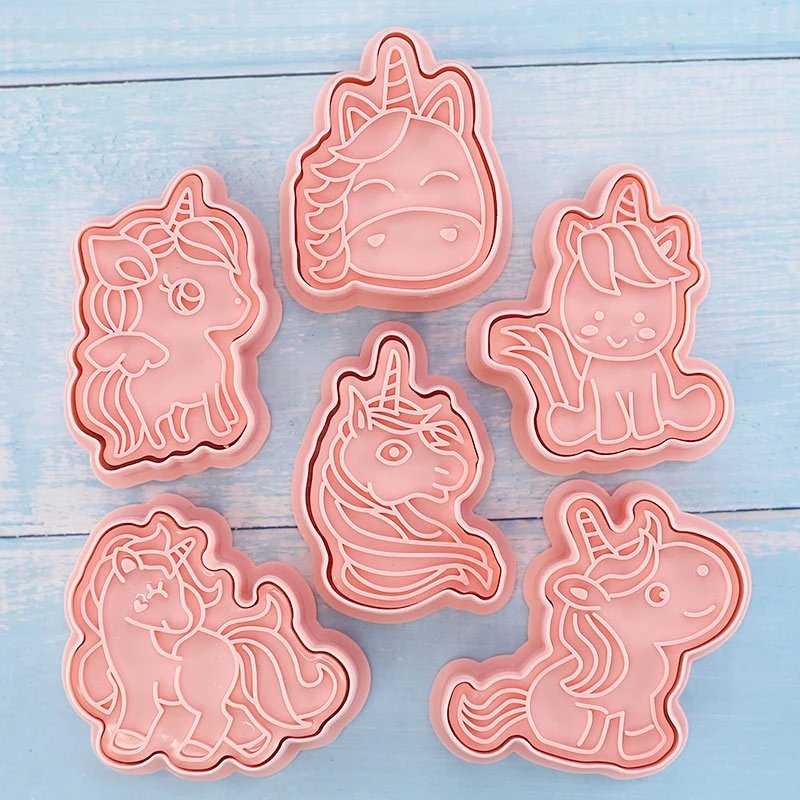 Unicorn Shape Cookie Cutters Plastic 3D Cartoon Push-on Biscuit Mold Cookie Stamp Kitchen Baking Pastry Bakeware Tool