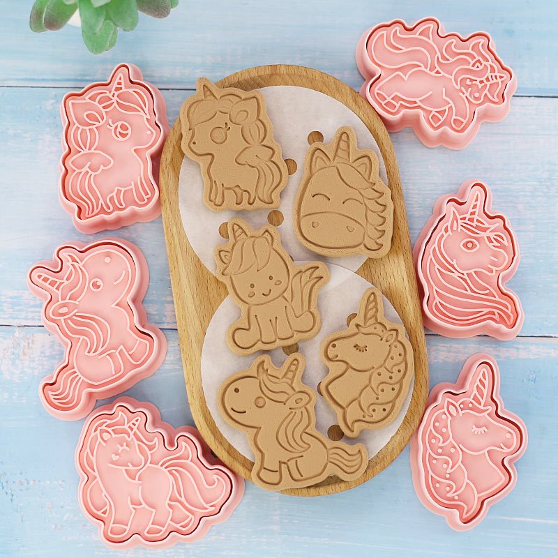 Unicorn Shape Cookie Cutters Plastic 3D Cartoon Push-on Biscuit Mold Cookie Stamp Kitchen Baking Pastry Bakeware Tool