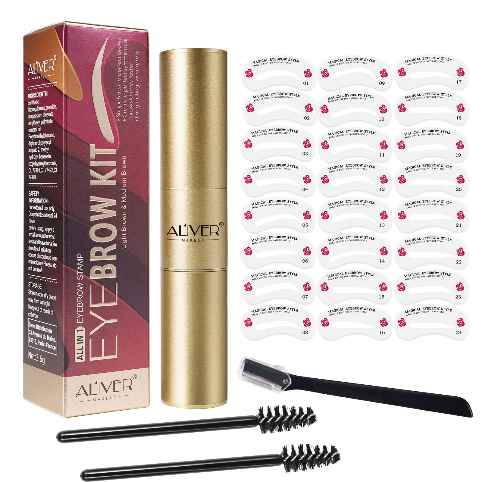 Aliver Double Head One Step Private Labeled Waterproof Eyebrow Stamp Kit