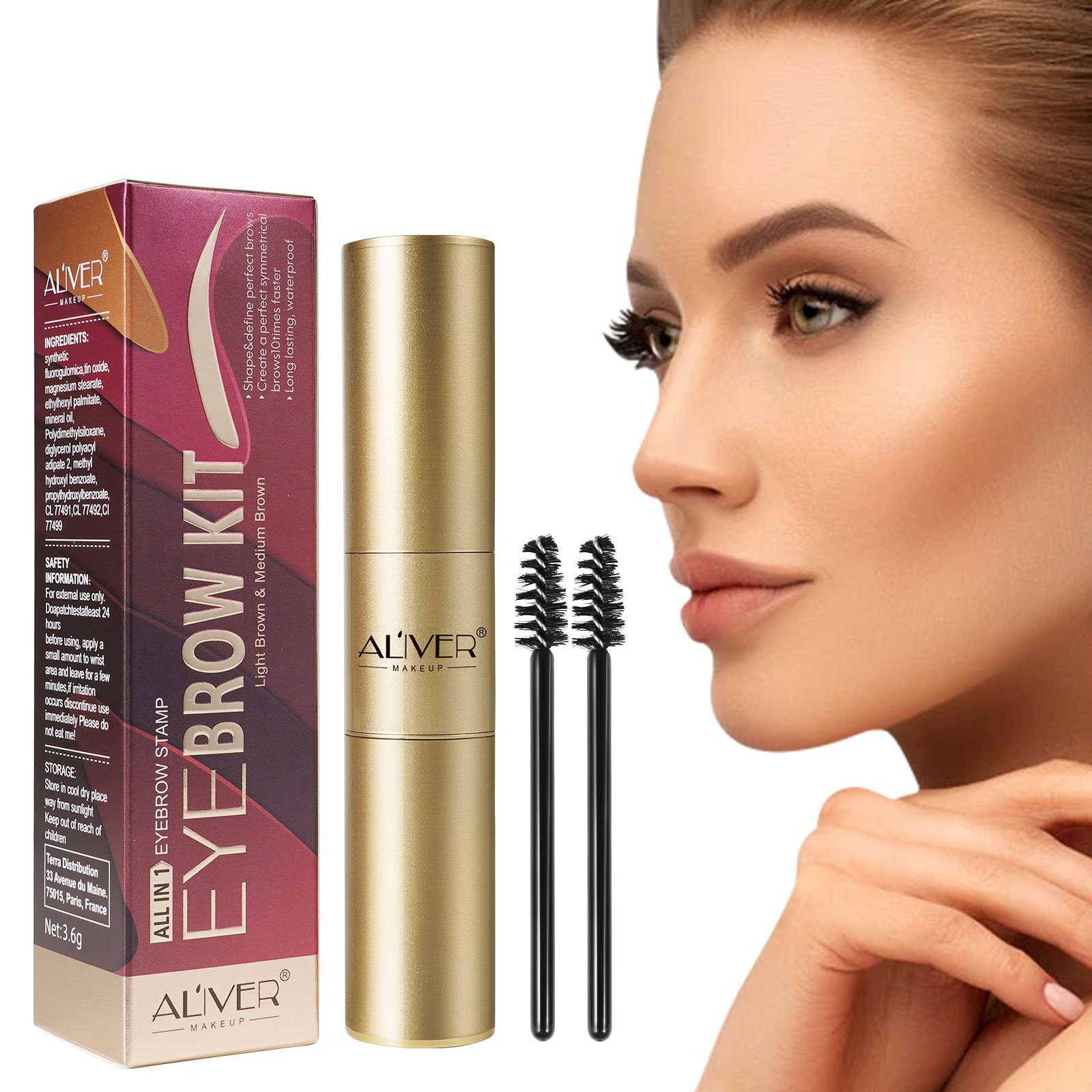Aliver Double Head One Step Private Labeled Waterproof Eyebrow Stamp Kit