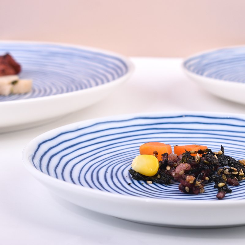 Porcelain Modern Machine Embossed Round Stamp Patterns Print Ceramics Decorating Plate Home Hotel And Restaurant Used Plates
