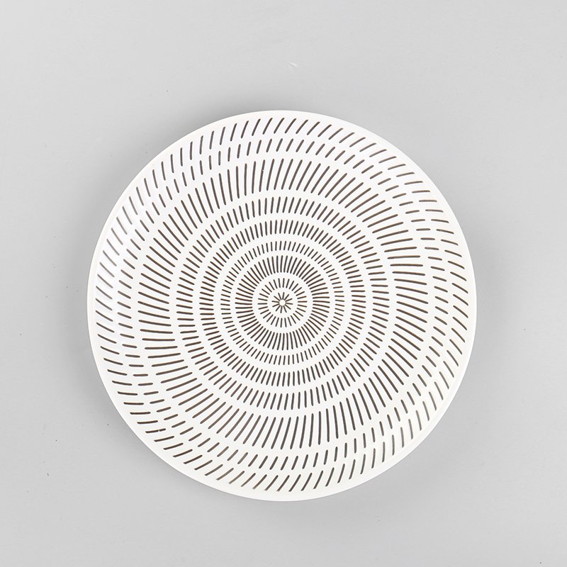 Porcelain Modern Machine Embossed Round Stamp Patterns Print Ceramics Decorating Plate Home Hotel And Restaurant Used Plates