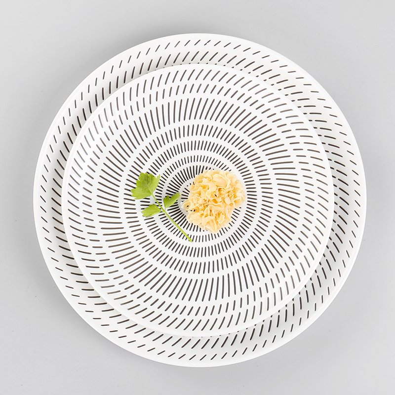 Porcelain Modern Machine Embossed Round Stamp Patterns Print Ceramics Decorating Plate Home Hotel And Restaurant Used Plates