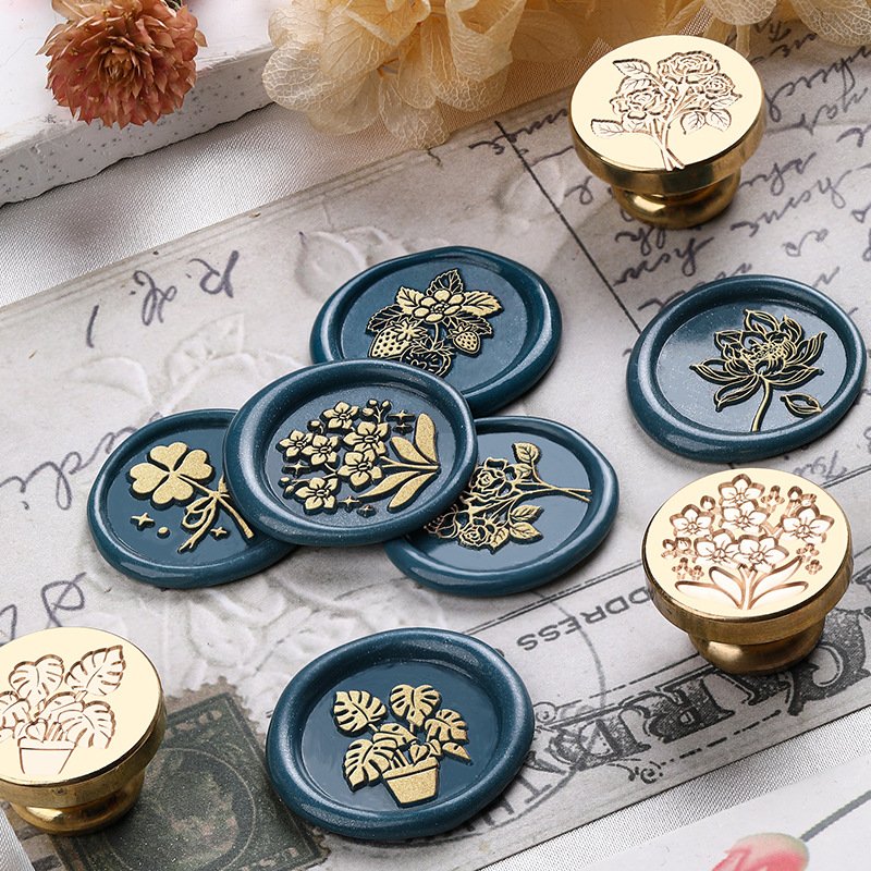 High Quality Minimalist Flowers And Plants Series French Iris Blooming Lily Turtle Backed Bamboo Wax Seal Stamp Head
