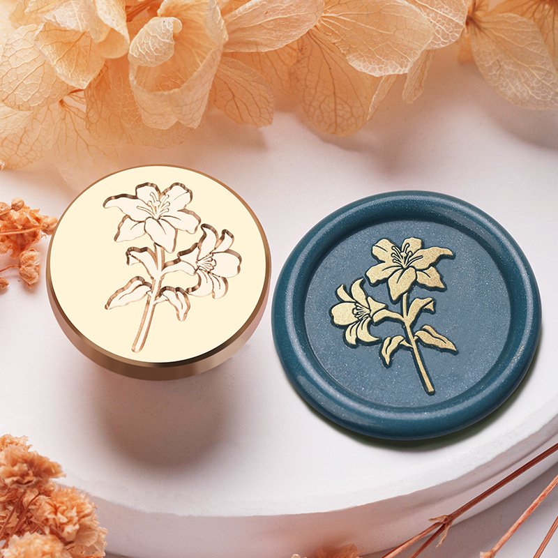 High Quality Minimalist Flowers And Plants Series French Iris Blooming Lily Turtle Backed Bamboo Wax Seal Stamp Head