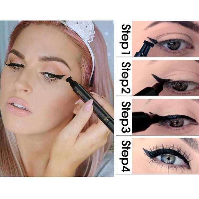 Double-Headed Stamps 2 In 1 Liquid Eyeliner Pencil Waterproof Black Eye Liner Eye Cosmetic Makeup Eyeliner Pencil