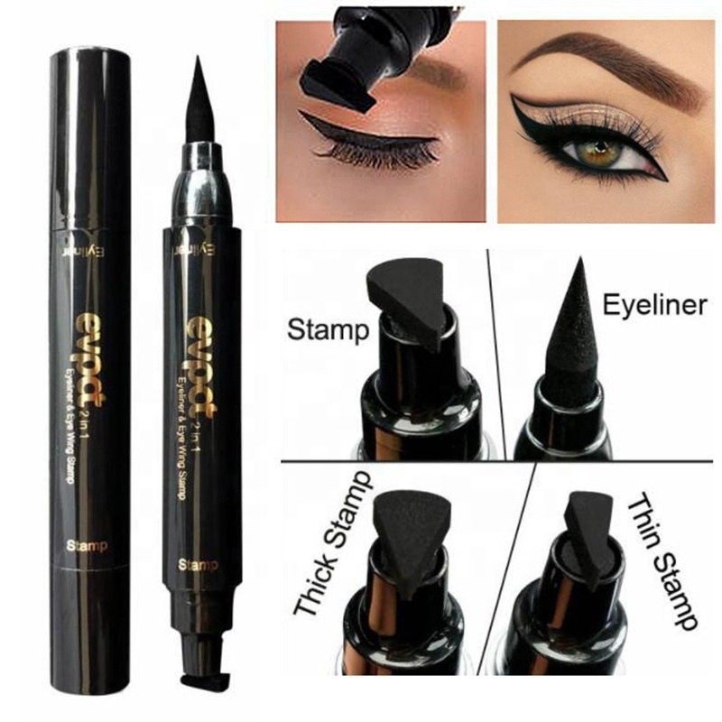 Double-Headed Stamps 2 In 1 Liquid Eyeliner Pencil Waterproof Black Eye Liner Eye Cosmetic Makeup Eyeliner Pencil