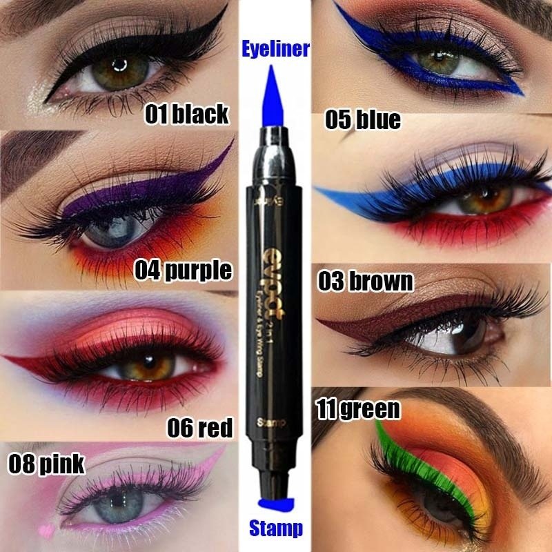Double-Headed Stamps 2 In 1 Liquid Eyeliner Pencil Waterproof Black Eye Liner Eye Cosmetic Makeup Eyeliner Pencil