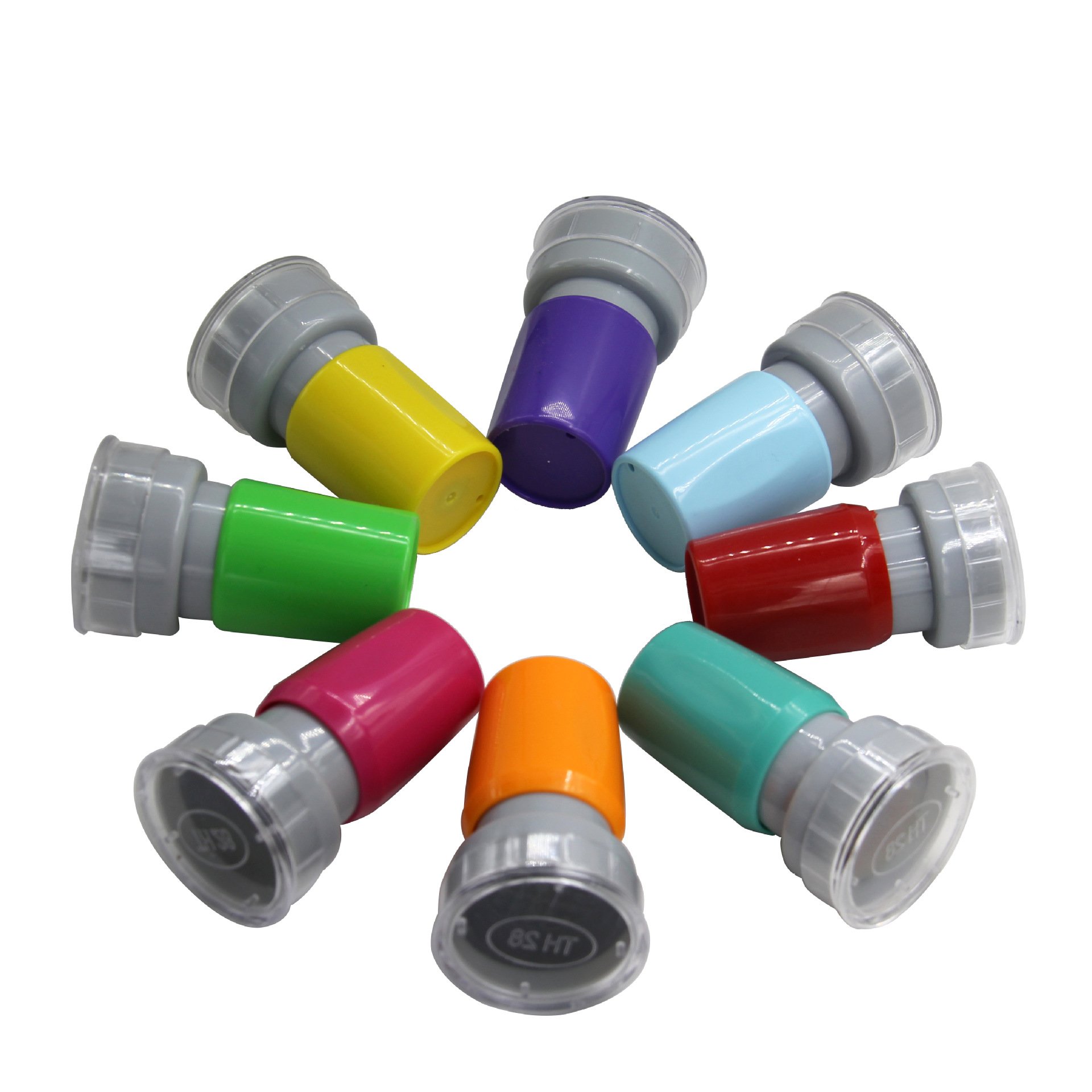 28mm round teacher encourage reward cartoon flash stamp non-toxic toy stamp set for kids with 4mm thick non-sealing flash pad