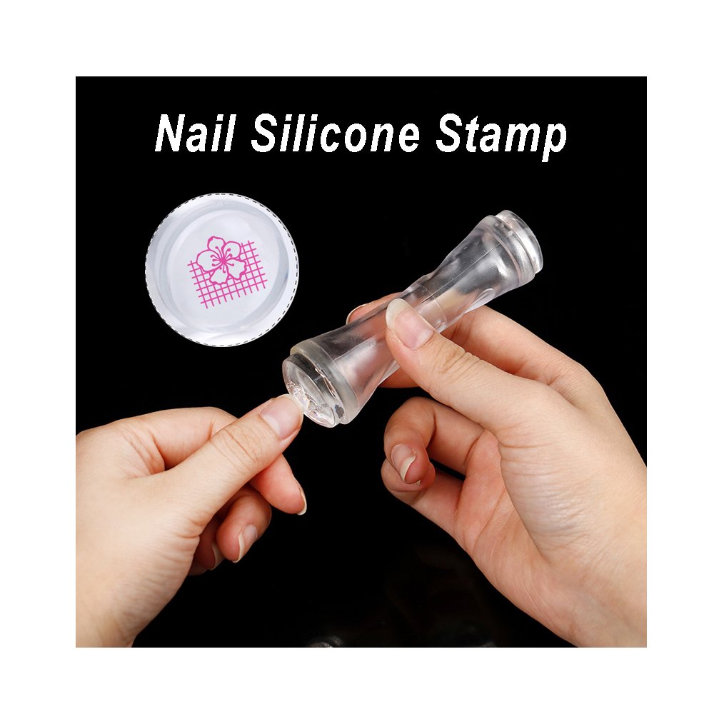 Cute Pink & Blue Silicone Nail Art Stamper Scraper Set DIY French Nails Stamp Tool