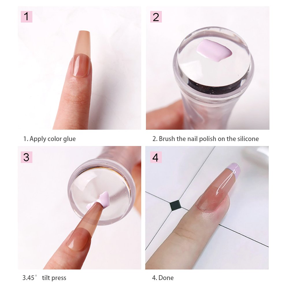 Cute Pink & Blue Silicone Nail Art Stamper Scraper Set DIY French Nails Stamp Tool