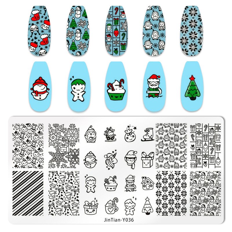Wholesale Christmas tree accessories stainless stamped templates manicure DIY Manicure Tools Metal nail art stamping plat
