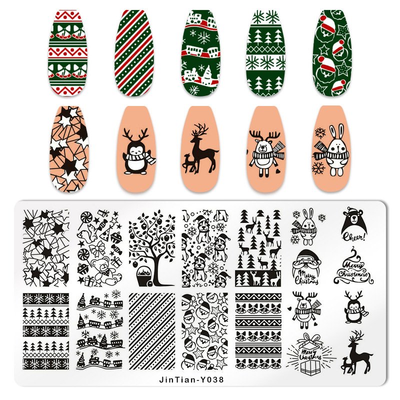 Wholesale Christmas tree accessories stainless stamped templates manicure DIY Manicure Tools Metal nail art stamping plat