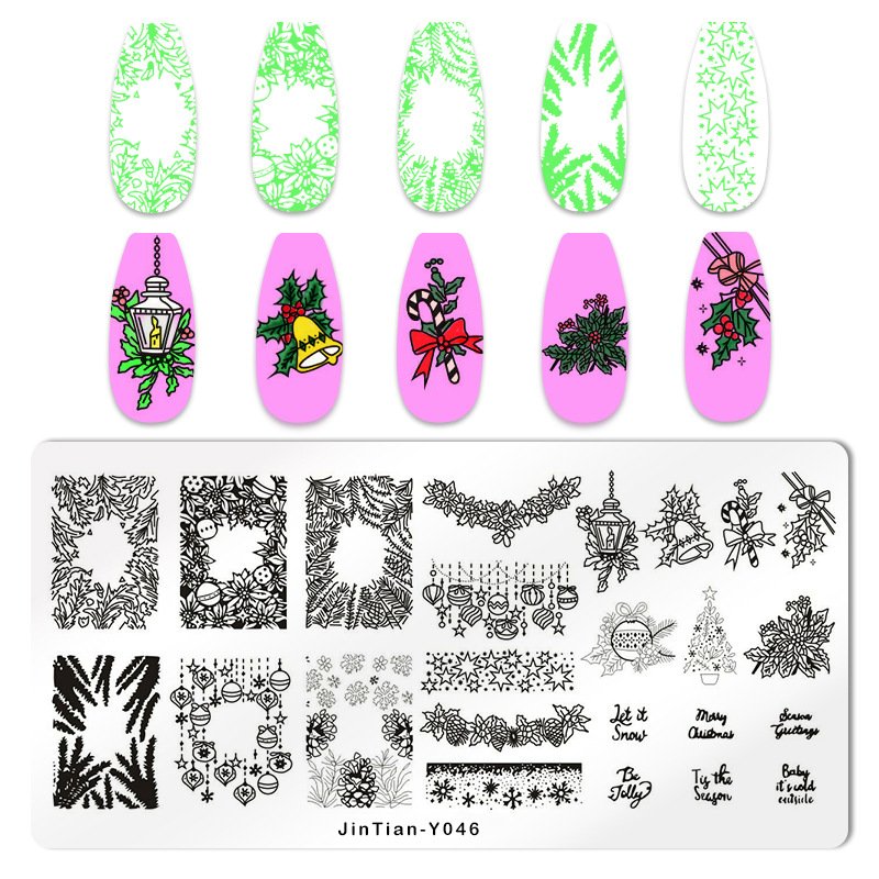 Wholesale Christmas tree accessories stainless stamped templates manicure DIY Manicure Tools Metal nail art stamping plat