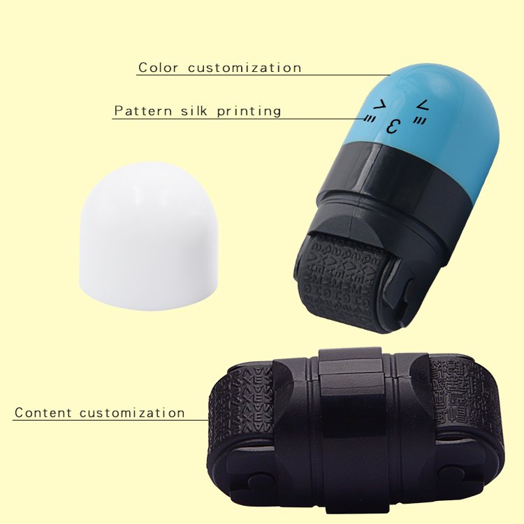 Custom HD hot sale kid toy capsule shape private privacy stamp two roller id confidential pre-inking capsule stamper