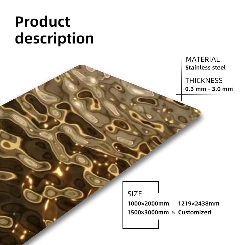 PVD Color Gold Mirror Water Ripple Stainless Steel Stamped Wave Sheet for Wall Panel Ceiling Decoration