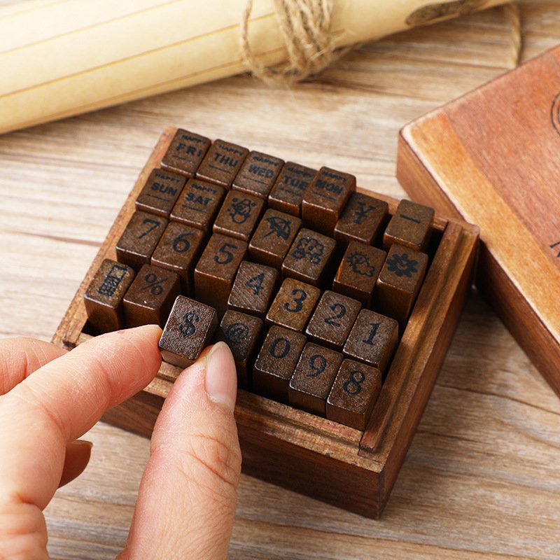 Wholesale creative retro Alphanumeric Weather rubber diary DIY decorative printing wooden stamp seal set