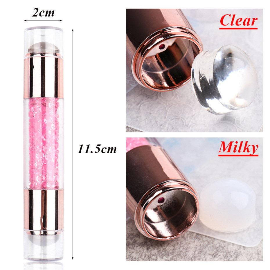 Acrylic Crystal Manicure Art Stampers Silicone Stamp Pens Nail Stamping Plates Double Headed Manicure Stamp Transfer Pen