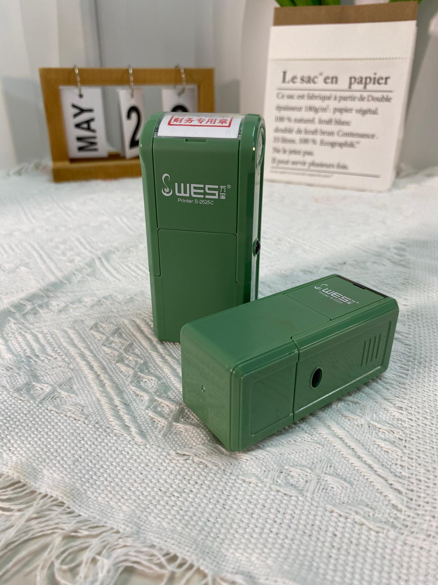 Square rubber stamp WES S-2525C customized self inking stamp with bottom cover