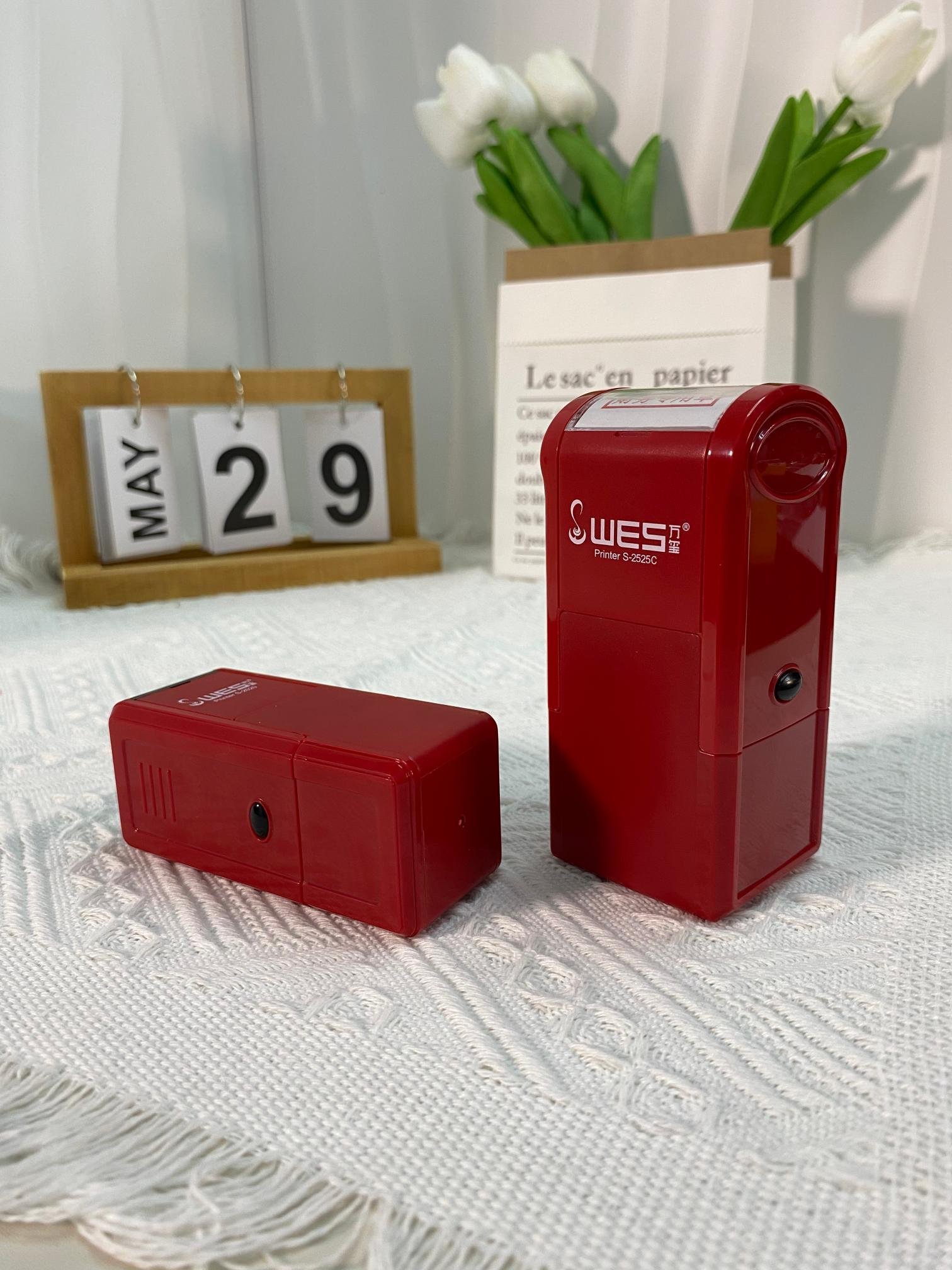 Square rubber stamp WES S-2525C customized self inking stamp with bottom cover