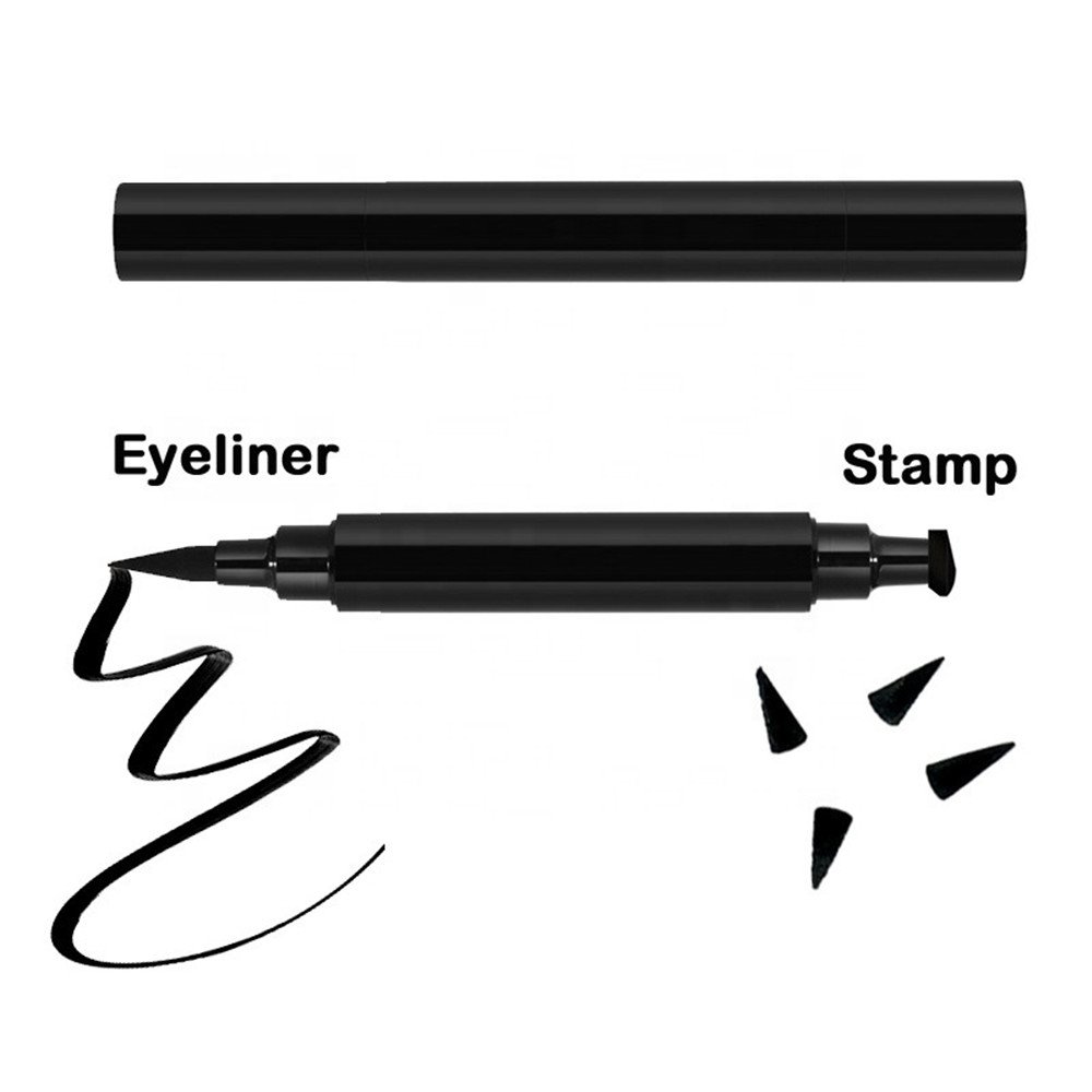 Custom Logo 2 In 1 Eyeliner Stamp Liquid Eyeliner Pen Double Head Winged Eyeliner Stamp Waterproof Black Liquid Eye Liner wing