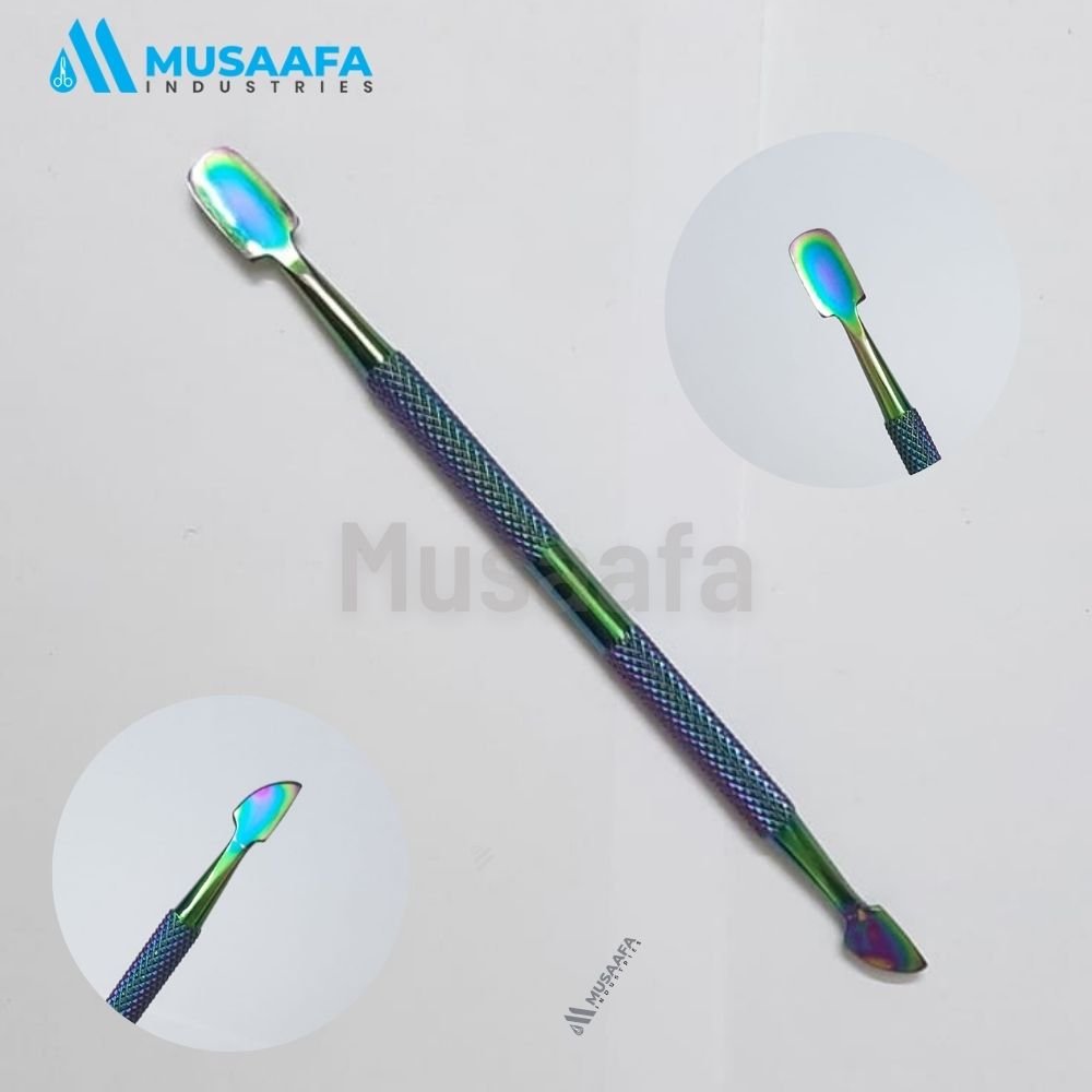 Premium Manicure Pedicure Tool Rainbow Color Stainless Steel Cuticle Trimmer Dual Head Cuticle Pusher and Knife Customized logo