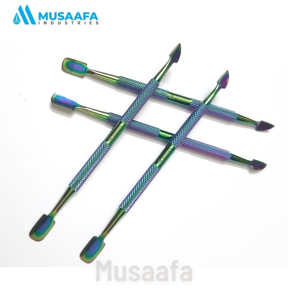 Premium Manicure Pedicure Tool Rainbow Color Stainless Steel Cuticle Trimmer Dual Head Cuticle Pusher and Knife Customized logo